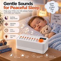Infant sleep sound machine featuring individual controls for customizable bedtime background audio