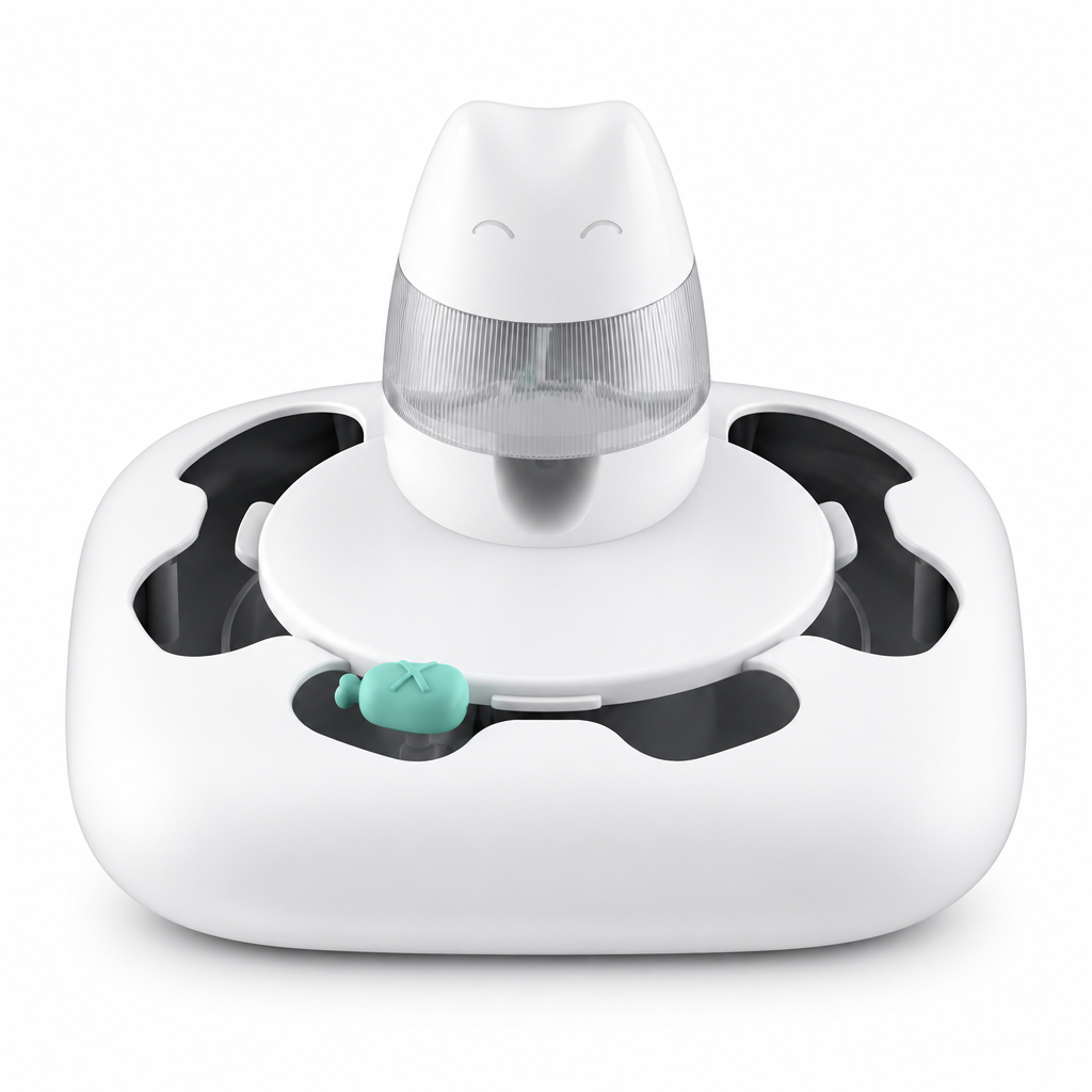 Interactive pet food dispenser toy for cats and dogs