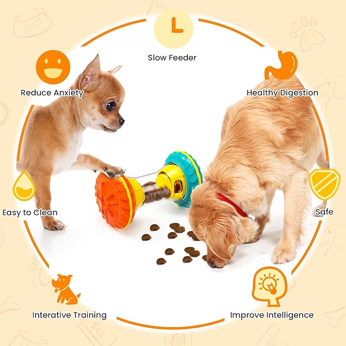 Interactive treat dispensing toy for dogs and cats with colorful durable design