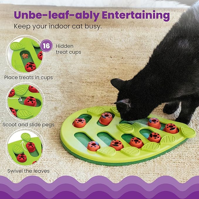 Interactive Puzzle Feeder for Cats with Hidden Treat Compartments and Slow Feeder Design