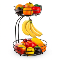 2-Tier Fruit Basket with Banana Hanger | Kitchen Countertop Organizer Stand