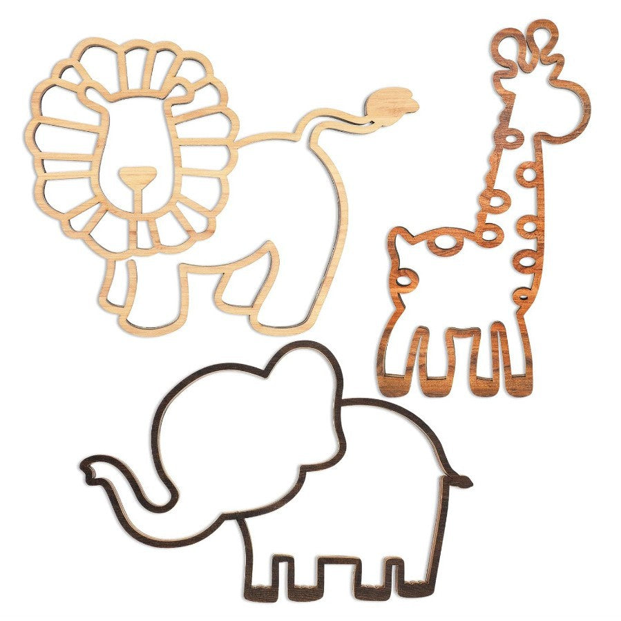 Jungle theme nursery wall decor 3 piece wooden set