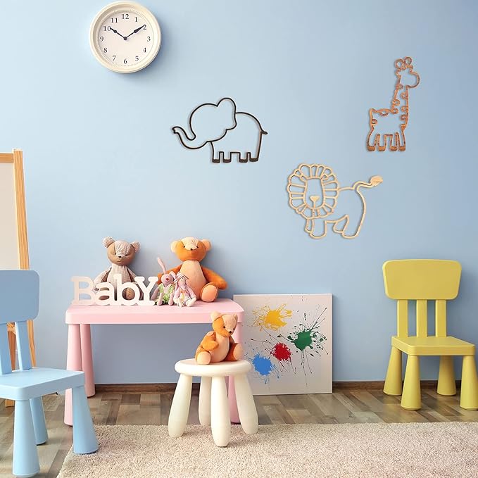 Jungle theme wall decor for kids room wooden art set