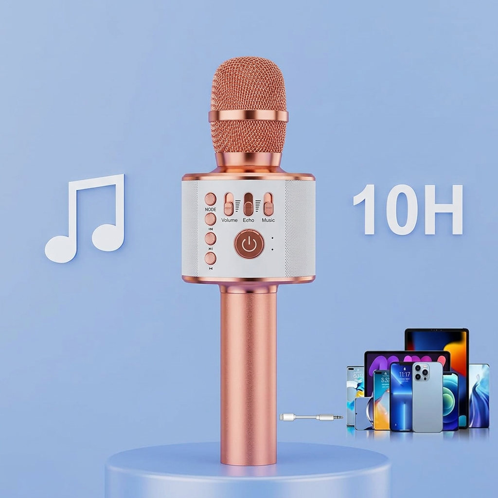 Karaoke microphone with built in speaker and wireless support