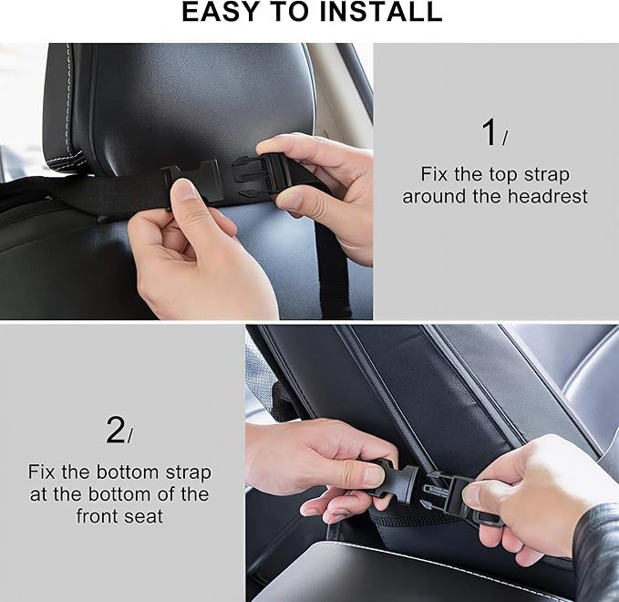 Kids car seat organizer with storage pockets, ideal for travel accessories and entertainment.