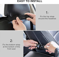 Kids car seat organizer with storage pockets, ideal for travel accessories and entertainment.
