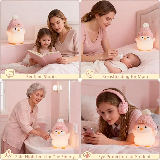 Kids night lamp penguin design, perfect for nursery decor and bedtime lighting.
