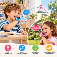 Blue kids intercom watch showing digital time display, compass-style dial and indicator light.