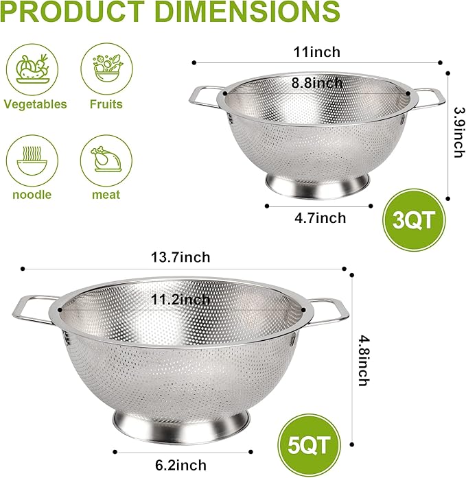 Stainless steel colander rinsing produce in sin
