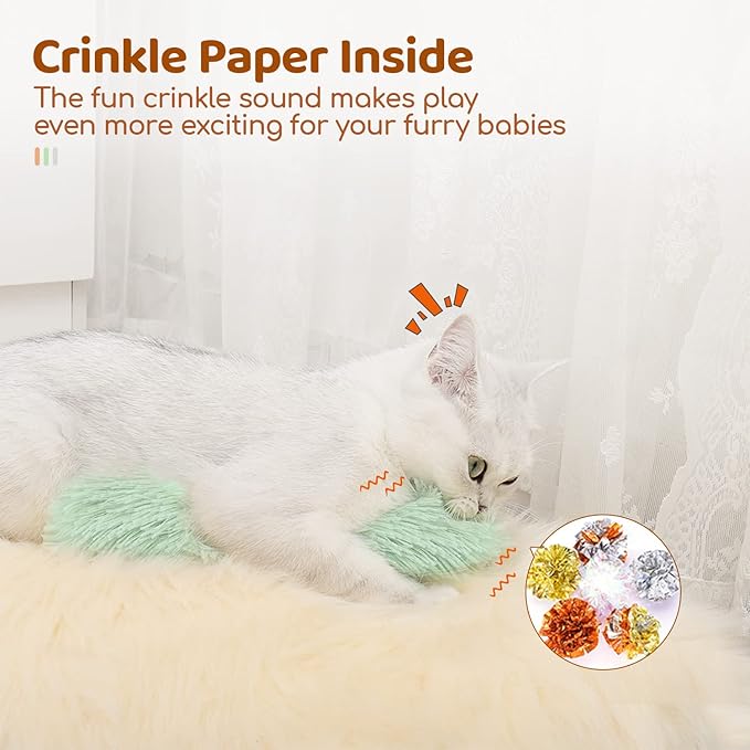 Kitten Playing with Crinkle Cat Toy Pillow