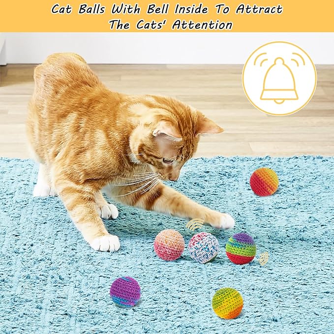 Six-pack assortment of yarn cat toys for indoor cats