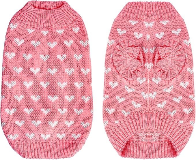 Knitted pet sweater for small dogs and cats, with heart pattern for cozy wear.