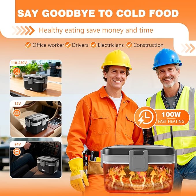 Large capacity heated lunch box for office and home use