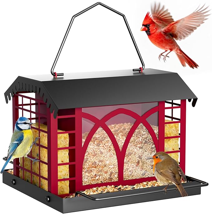 Large Metal Hanging Bird Feeder With Double Suet Cage