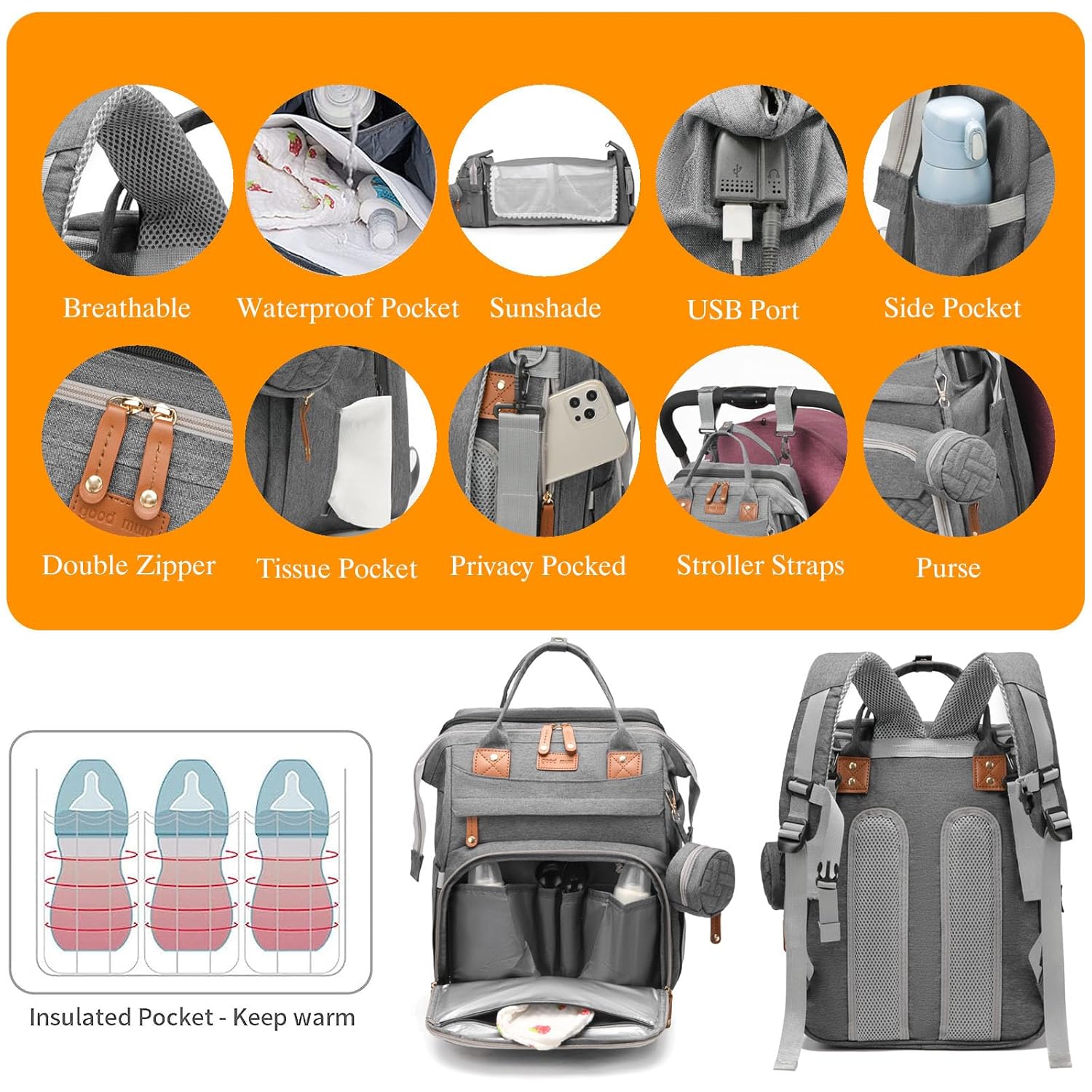 Large diaper bag backpack for parents, spacious and stylish with dedicated compartments.