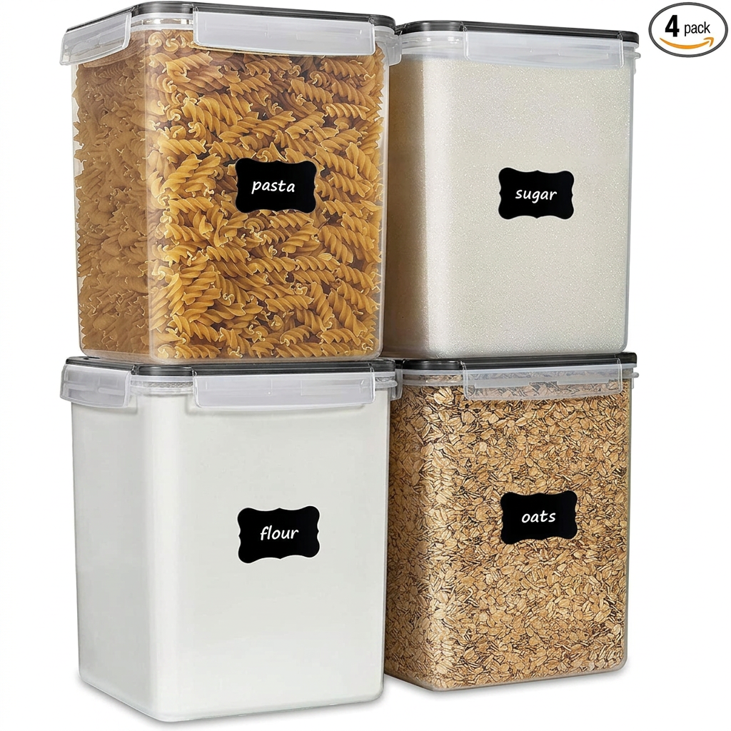 Black airtight pantry containers for flour and sugar storage
