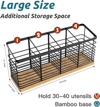 Large cooking utensil organizer for spoons spatulas ladles and tongs