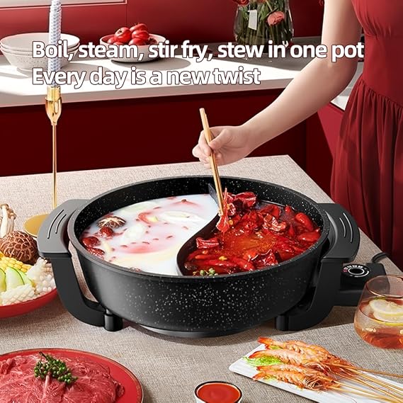 6L Electric Shabu Shabu Pot with Divider & Non-Stick Surface