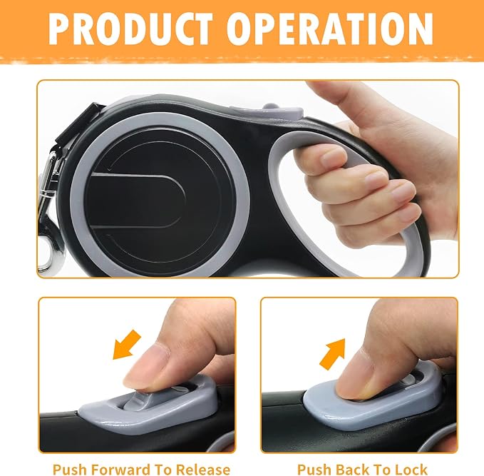 Long retractable dog walking leash with comfortable handle