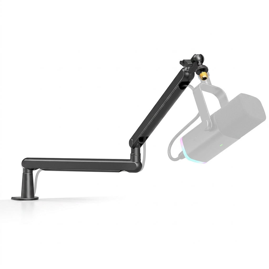  Low profile microphone boom arm for clean desk audio setup