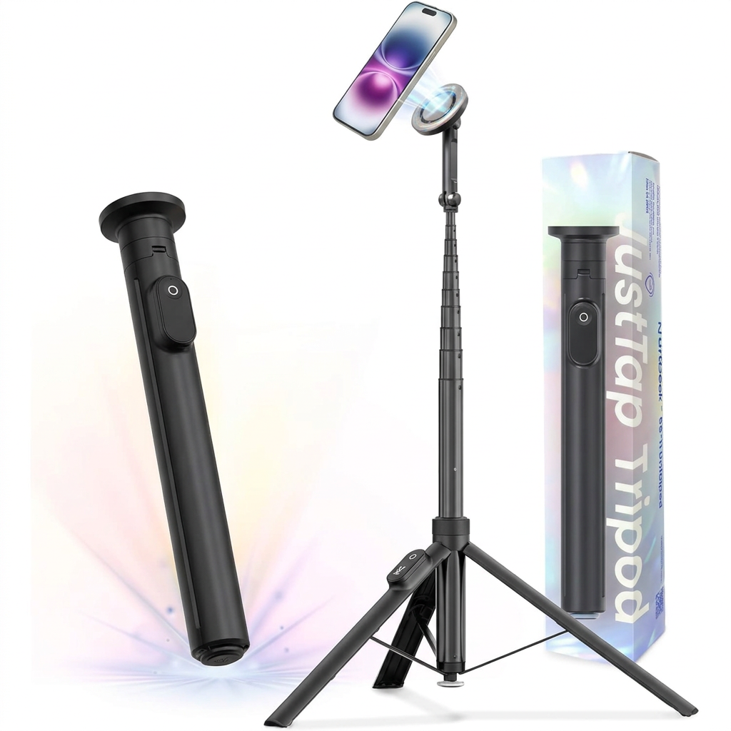 Magnetic Phone Tripod for iPhone MagSafe, 66'' Selfie Stick with Wireless Remote for Vlogging and Video Recording