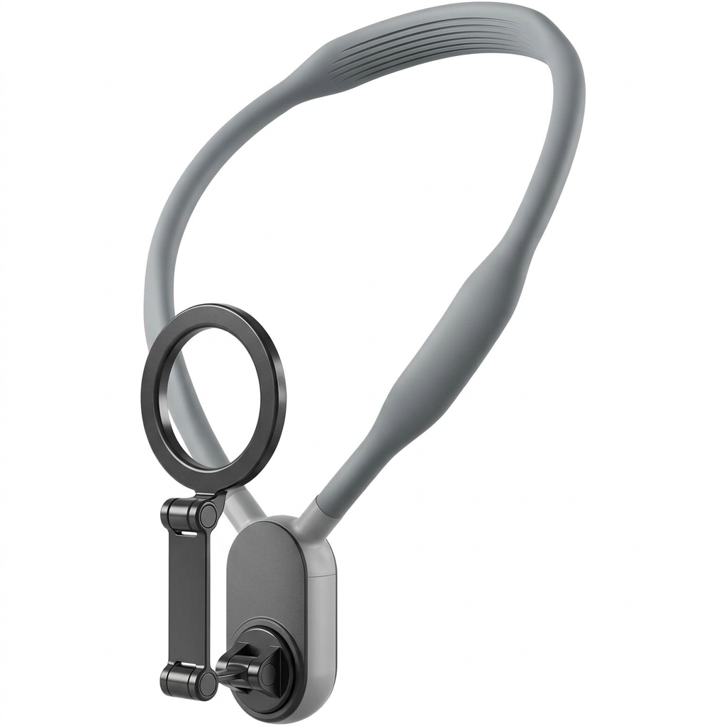 Alt Text Magnetic neck mount phone holder with flexible strap 