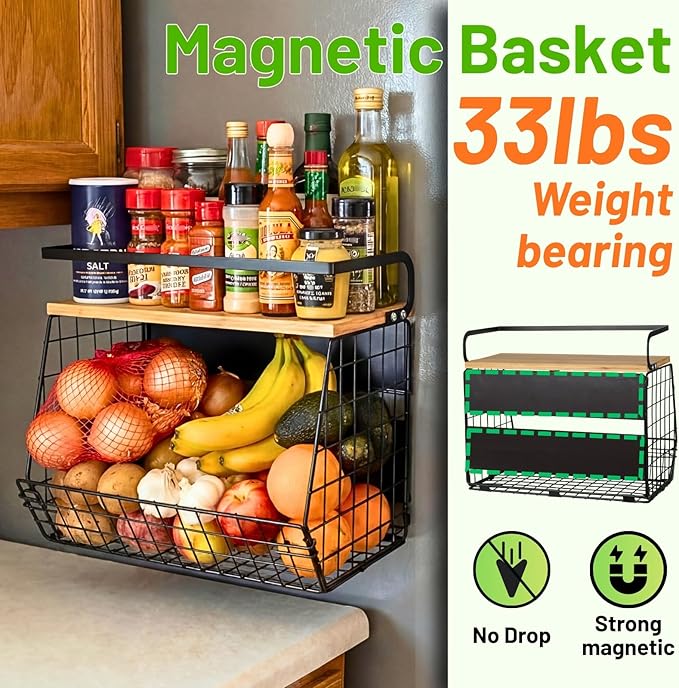 Magnetic shelf with wood lid designed for compact kitchen storage and daily pantry use.