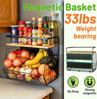 Magnetic shelf with wood lid designed for compact kitchen storage and daily pantry use.
