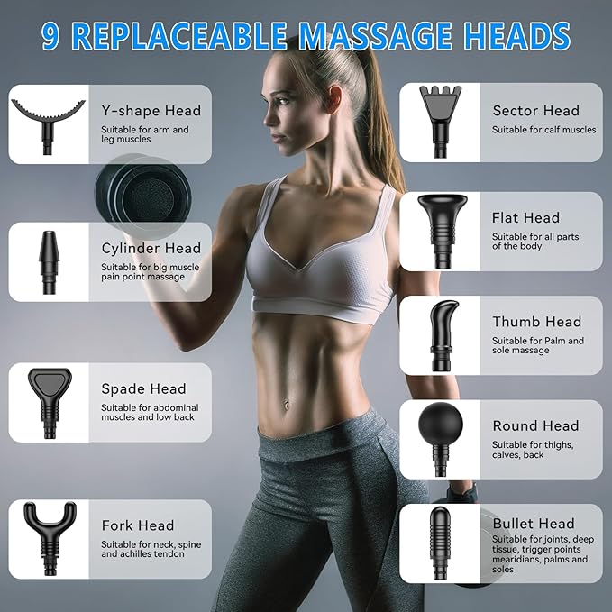 Deep Tissue Therapy for Athletes with Adjustable Speeds & 9 Heads