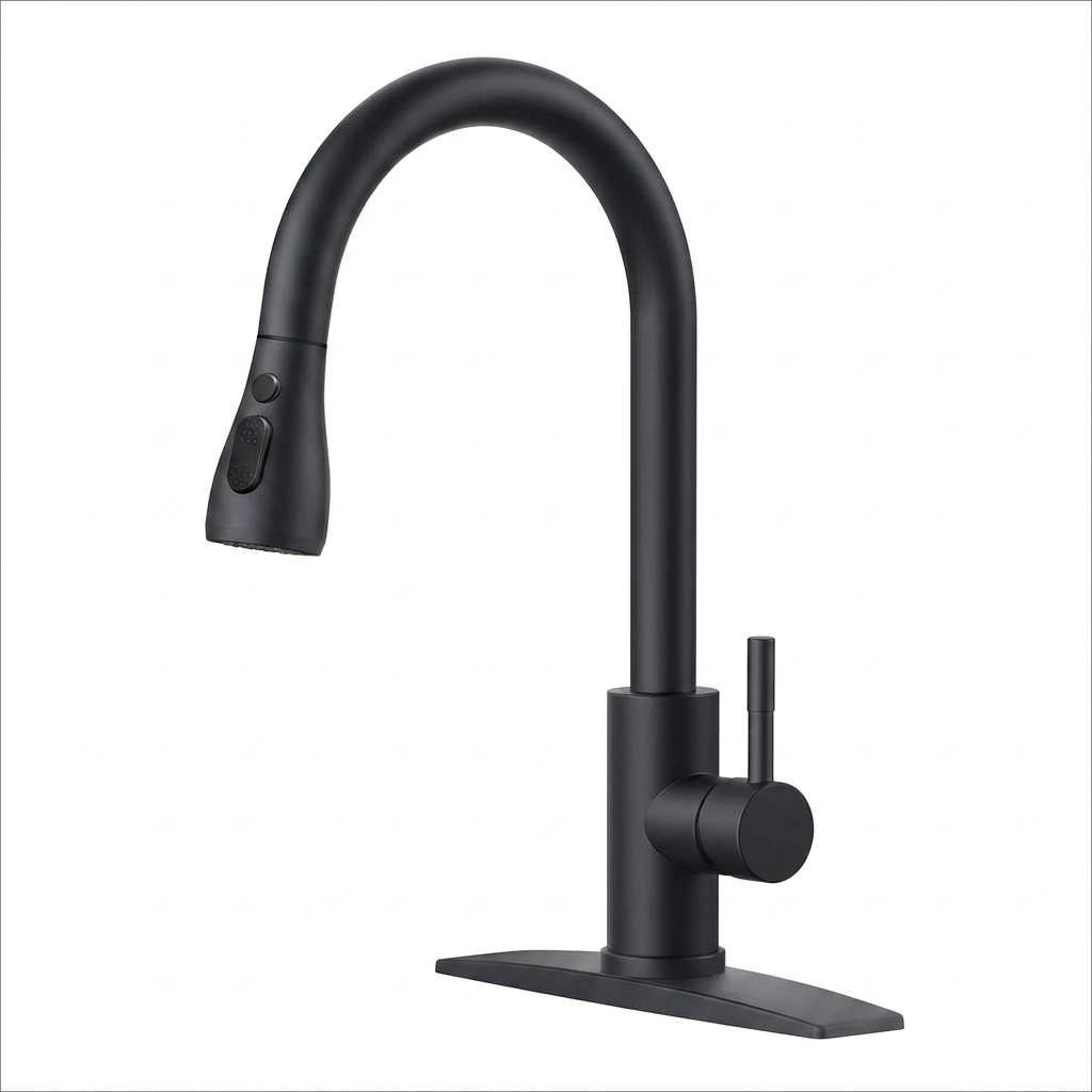 High Arc Stainless Steel Kitchen Sink Faucet in Black