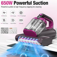 Bed Vacuum Cleaner 650W with UV-C Light & High-Speed Brushroll