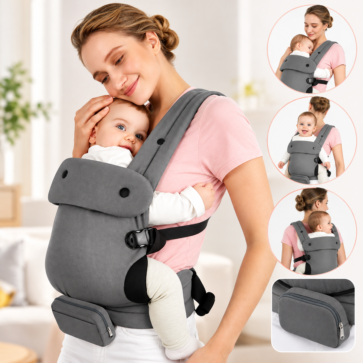 Infant Carrier – Adjustable Baby Carrier with Padded Shoulder Straps, Waist Support & Front Carrying Design