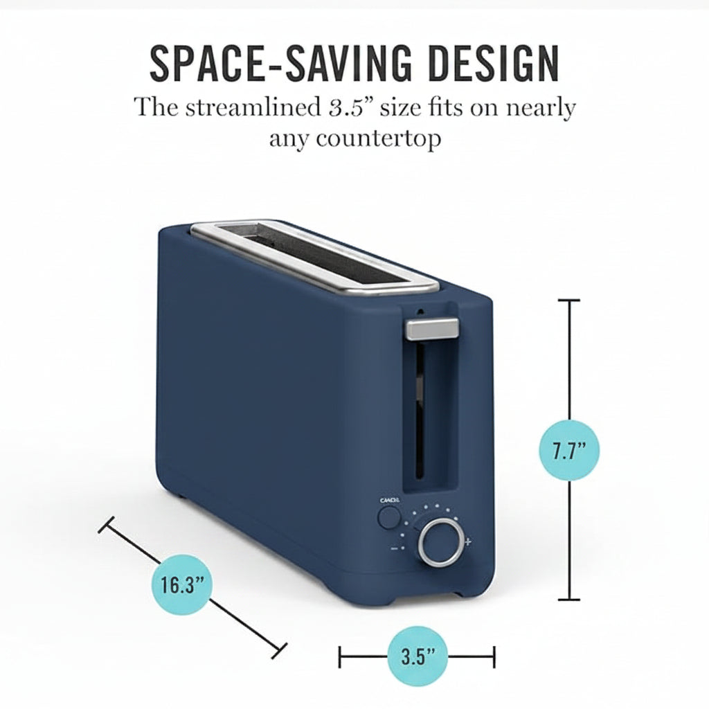 modern indigo kitchen toaster with extra wide long slot design