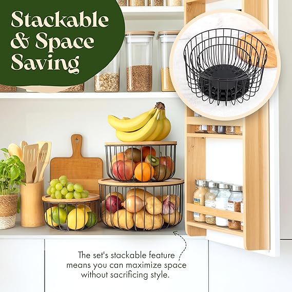 Tiered Fruit Basket Stand for Kitchen Counter
