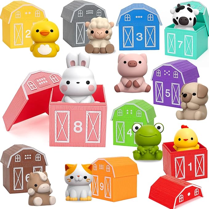 Montessori Learning Toys for Toddlers with 20Pcs Farm Animals Set for Counting and Sorting