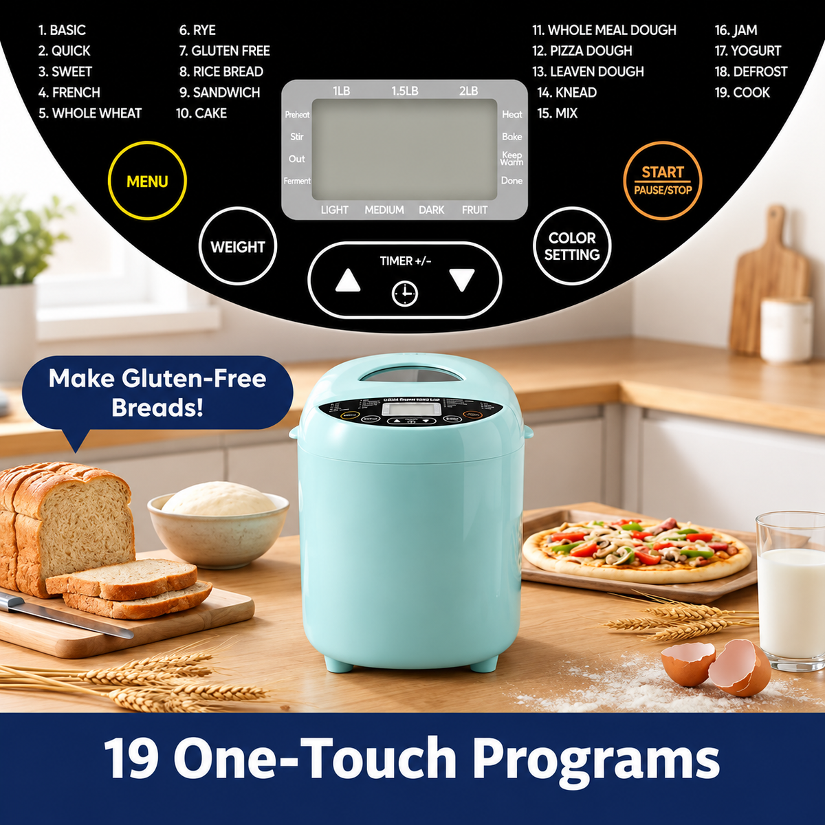 Automatic Homemade Bread Maker with 3 Size Settings