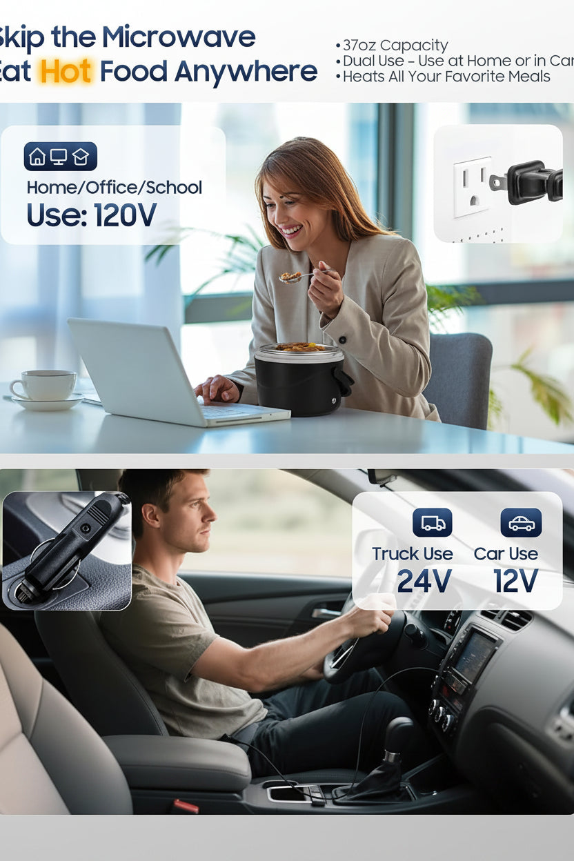 Electric lunch box with 12V 24V and 120V compatibility