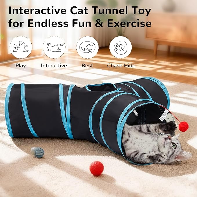 Collapsible pet tunnel for cats, kittens, and small dogs