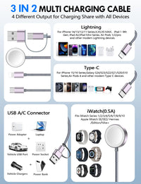 Multi charging cable powering smartphone, earbuds and smartwatch simultaneously