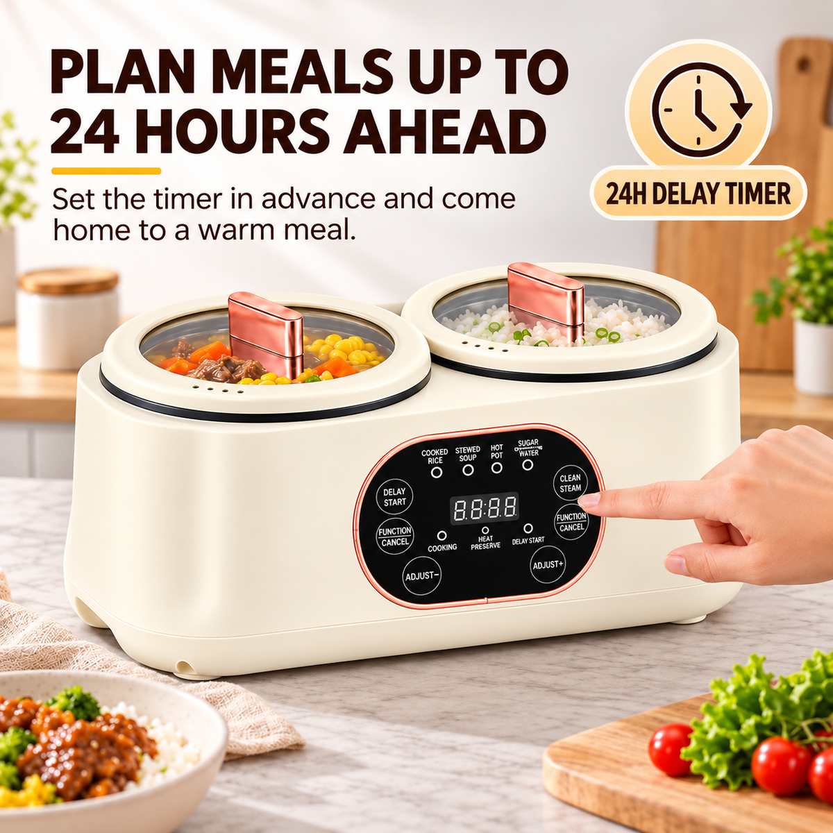 4L Electric Cooking Pot with Dual-Pot Steamer System
