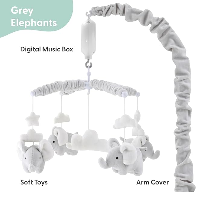 Musical crib mobile with 12 lullabies, soothing sound for baby sleep.
