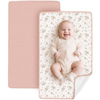 2 Pack waterproof muslin cotton portable changing pad, soft and breathable for on-the-go diaper changes.