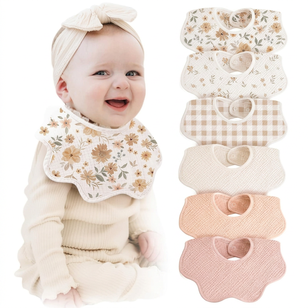 Muslin baby bibs 6 pack for boys and girls