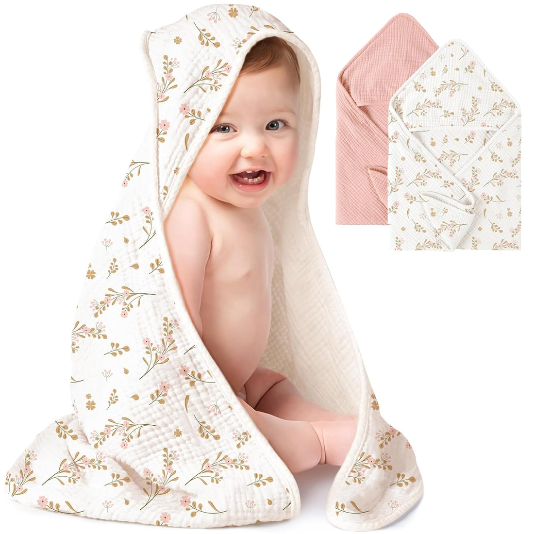 Muslin baby hooded towel 2 pack for bath time