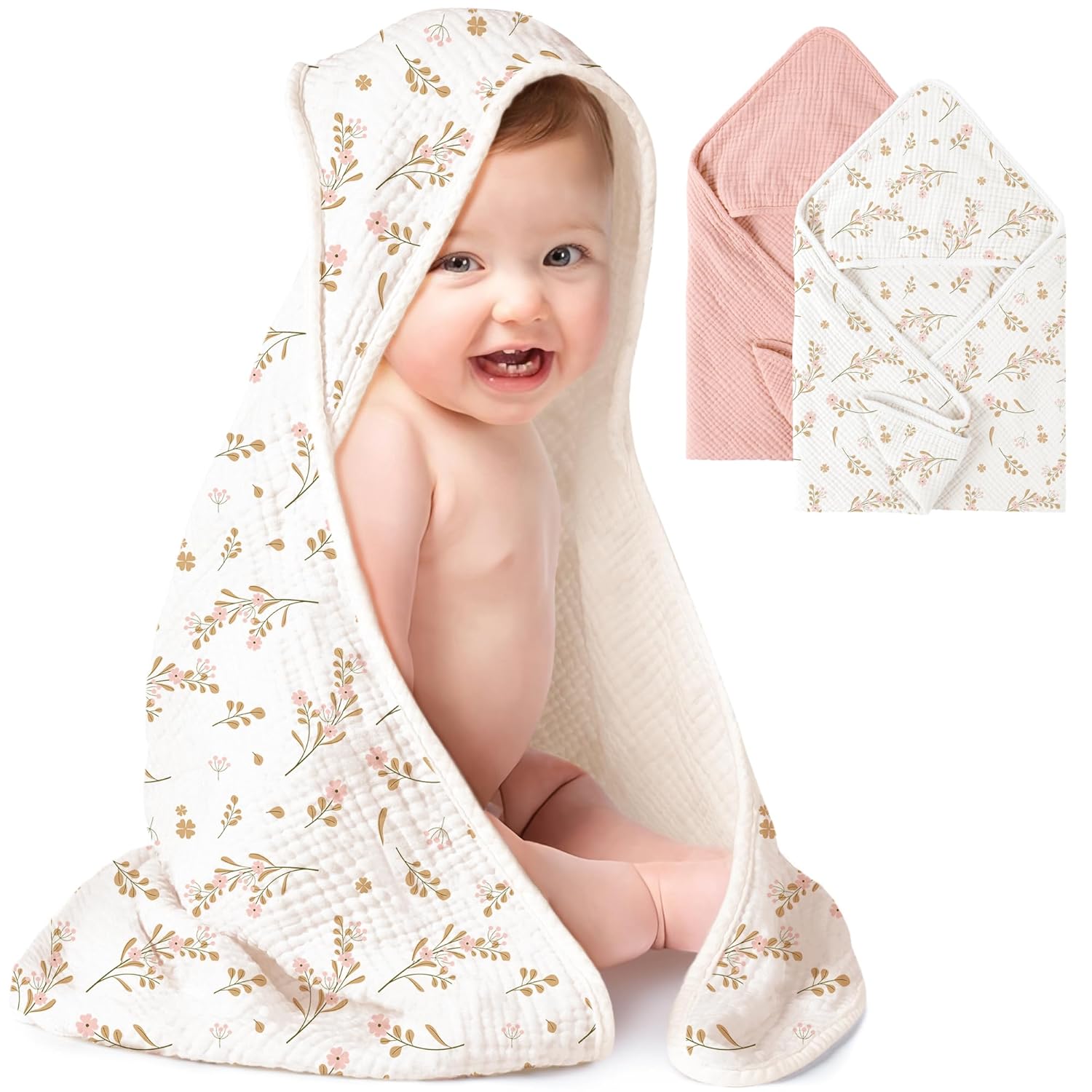 Muslin baby hooded towel 2 pack for bath time