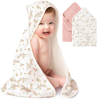 Muslin baby hooded towel 2 pack for bath time