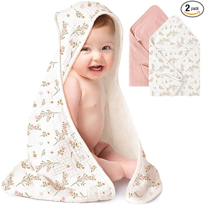 Muslin baby hooded towel 2 pack for bath time