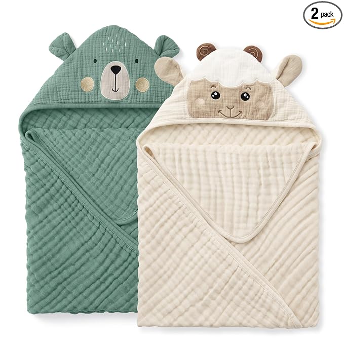 Muslin baby hooded towel 2 pack for bath time