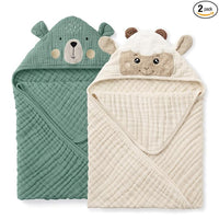 Muslin baby hooded towel 2 pack for bath time