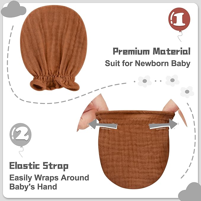 Muslin Baby Mittens Prevent Scratching and Keep Hands Warm During Sleep